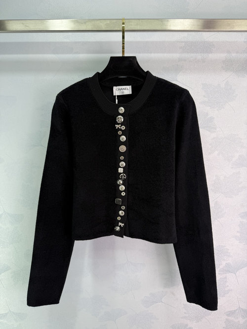 Chanel Round-Neck Knit Cardigan with Decorative Buttons, Versatile Wear