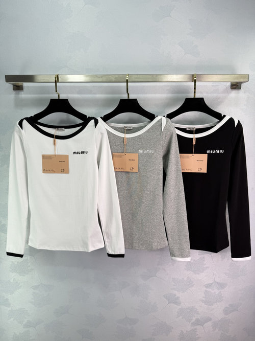 Miu Miu Three-Color Contrast Collar Embroidered Letter Sleeveless Long Sleeve