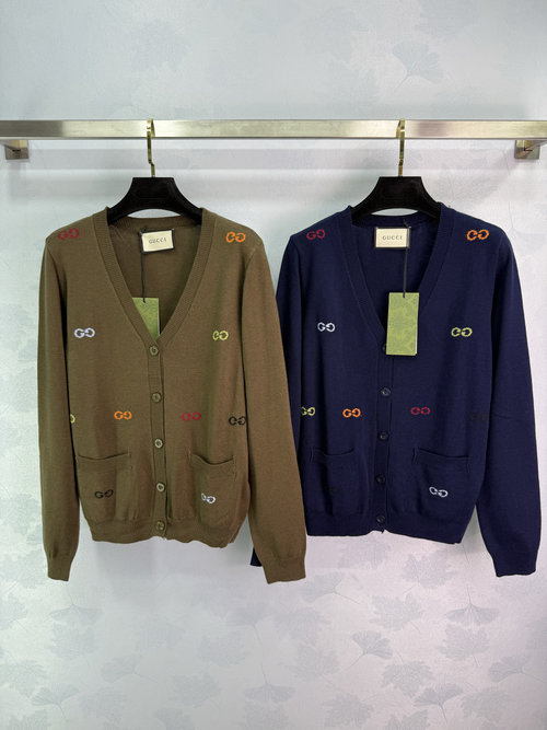 Gucci Colorful Double G Knitted Cardigan with V-Neck and Double-Breasted Buttons