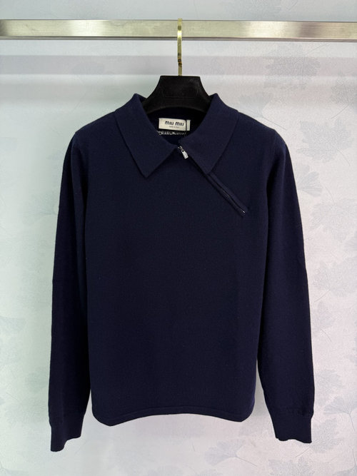 Miu Miu Soft and Elastic Knit Long Sleeve with Half-Open Collar