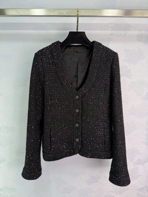 Chanel Checked Knitted Dress Coat with Double C Buttons for a Sparkling Look