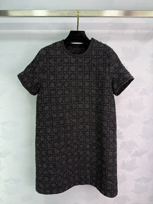 Dior Cotton Jacquard Short - Sleeved Dress with Logo Detail, Classic and Chic