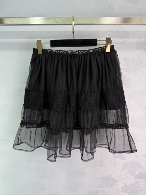Chanel High-Waisted Transparent Tulle Skirt with Embroidered Logo