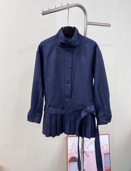 Celine Stylish Pleated Trench Coat with Custom Belted Hem