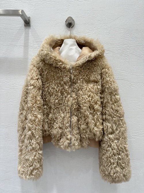 Miu Miu Premium Hooded Toscana Shearling Short Coat with Exquisite Craftsmanship