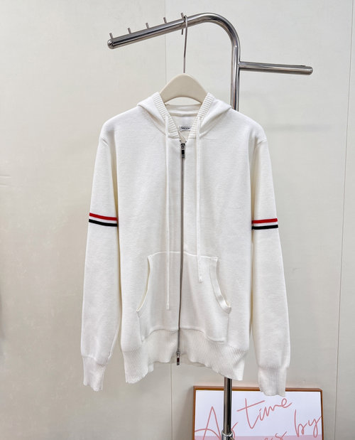 Thom Browne Versatile Cotton Knit Hooded Cardigan with Sleeve Badges