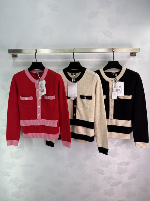 Chanel Knitted Long Sleeve Skirt Set with Contrast Pockets and Logo, Elegant and Timeless