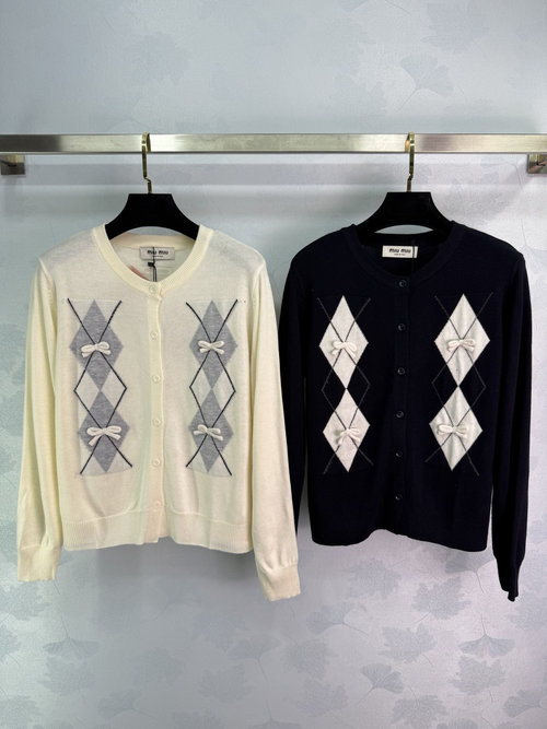 Miu Miu Bow-Knot Collared Long-Sleeve Cardigan in Retro Style