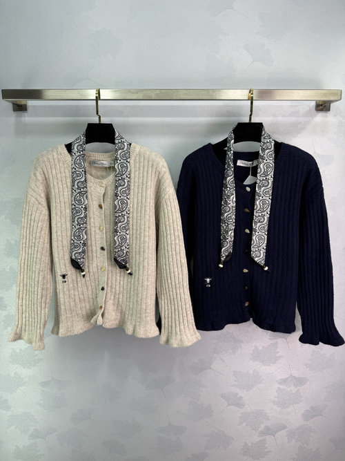 Dior Bohemian Style Knit Cardigan with Shell Buttons