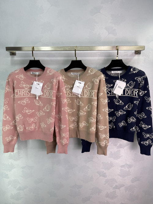 Dior Butterfly Pattern Knit Sweater with Brand Embellishment