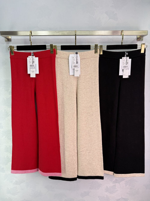 Chanel Custom YB Cashmere Knit Wide-leg Pants with Bow