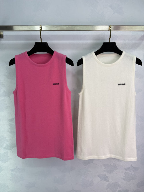 Miu Miu Cashmere Blend Knit Vest with Small Letter Embroidery