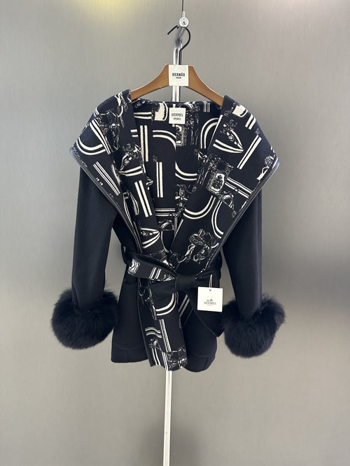 Hermes Classic Printed Woolen Bathrobe-Style Coat