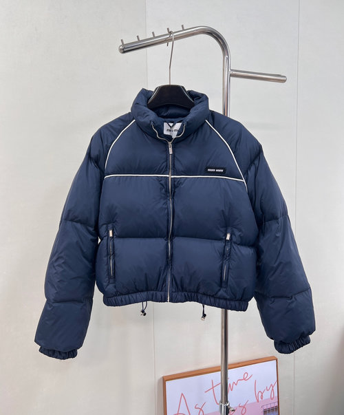 Miu Miu Windproof Down Jacket with Logo, Pockets and Adjustable Drawstring
