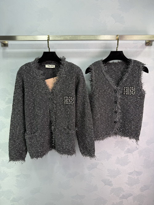 Miu Miu Fringe Trim Soft Wool Blend Cardigan and Vest Set