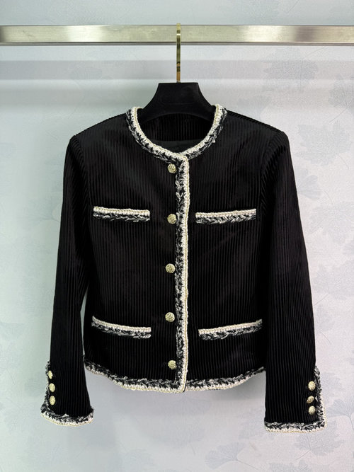 Chanel Corduroy Jacket with Golden Double C Buttons in French Tweed Style