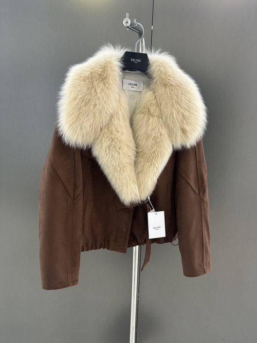 Celine Elegant Down Jacket with Imported White Fox Fur Collar and Premium Fabric