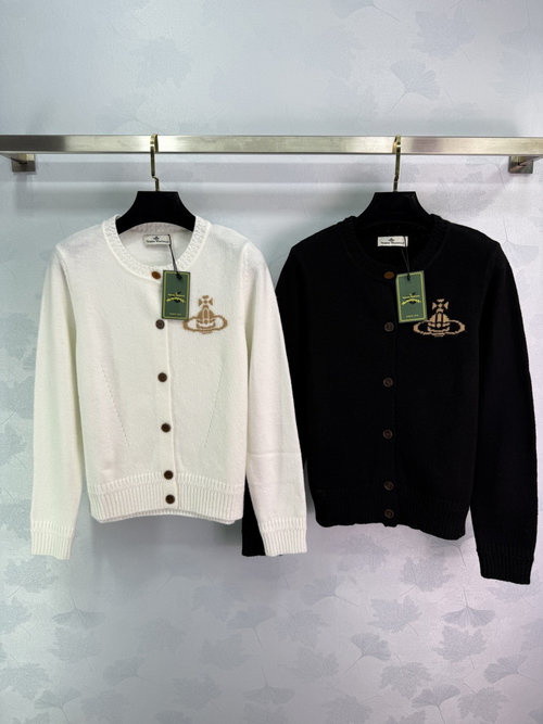 Vivienne Westhood Saturn Round Neck Long Sleeve Cardigan in Custom Wool Yarn, Soft