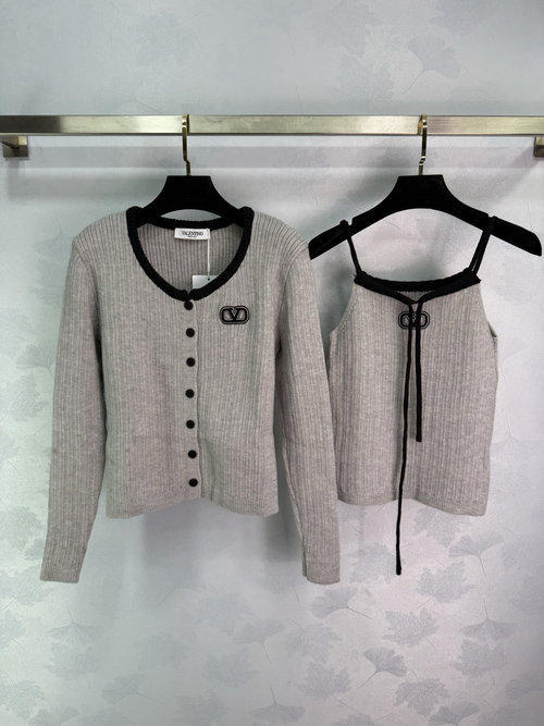 Valentino Two - Piece Knit Cardigan Set with Double - Breasted Buttons, Striped Design