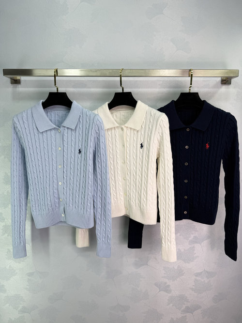 Polo Ralph Lauren Classic Twist Knitted Cardigan with Polo Collar and Embroidered Horse Logo