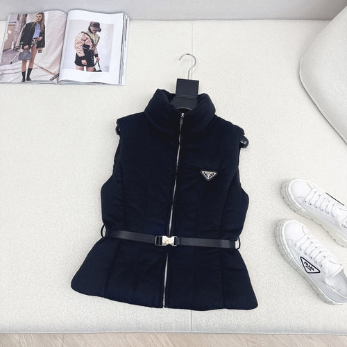 Prada Zippered Waist Logo Down Vest for Layering