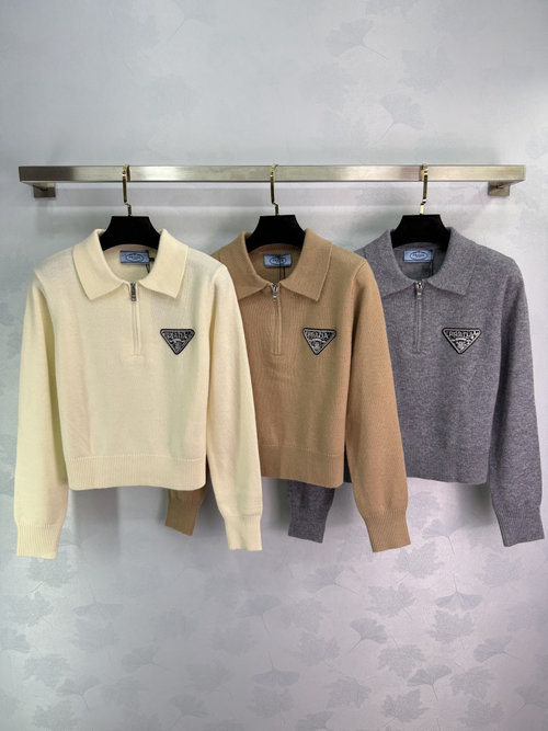 Prada Half - Zip Knit Top with Triangle Logo Accent