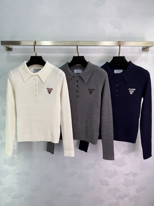 Prada Polo Knit Shirt with Brand Logo Stitching and Slim Fit