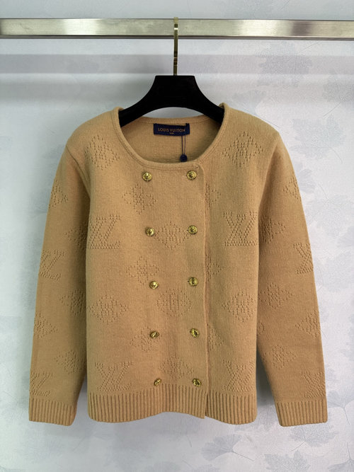 Louis Vuitton Double-Breasted Knit Cardigan with Gold Button Accents