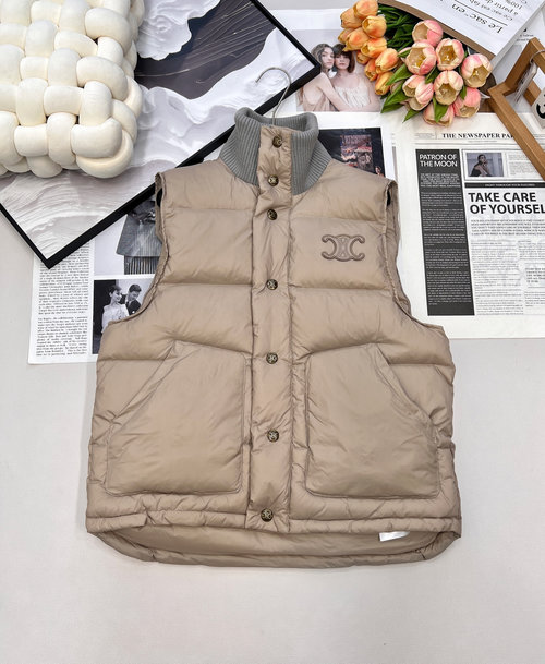 Celine Collared Color-blocked Cotton Vest with Tricolor Logo