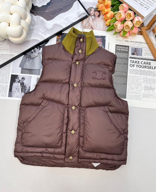 Celine Collared Color-blocked Cotton Vest with Tricolor Logo