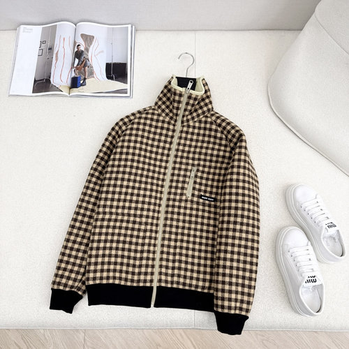 Miu Miu Checked Environmental Fur Flying Jacket