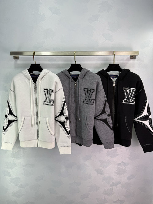 Louis Vuitton Zip-Up Hooded Jacket with Geometric Patterns, Cozy and Stylish