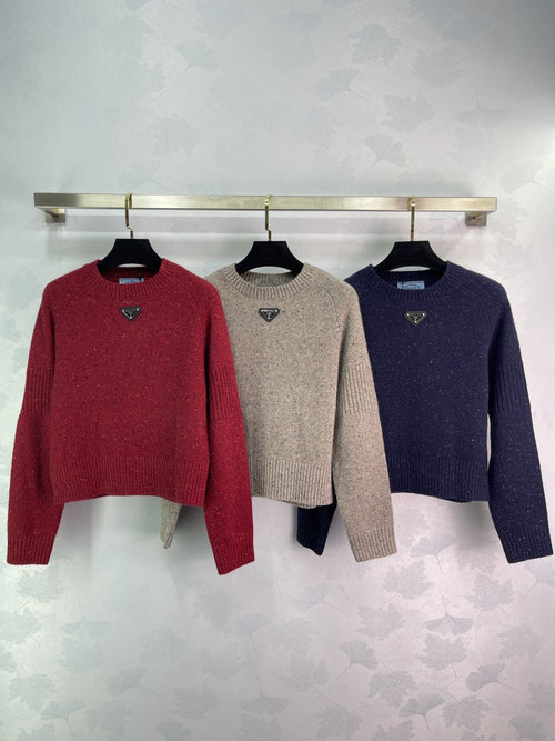 Prada Three - Color Wool Sweater with Classic Triangle Logo, Soft and Comfortable