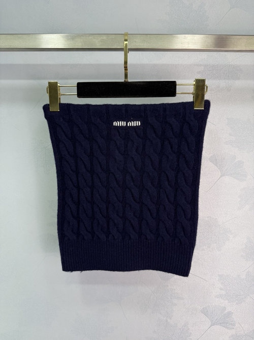 Miu Miu Deep Blue Twist Knit Bandeau Top with Brand Logo