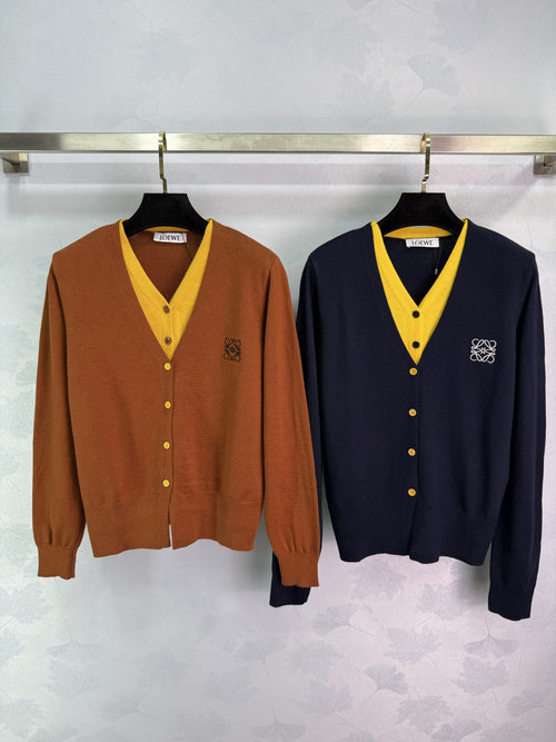 Loewe V - Neck Knit Cardigan with Classic Logo Embroidery, Soft and Elegant