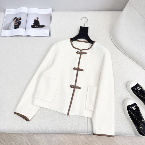 Hermes Double-Faced Cashmere Short Coat with Custom Logo and Classic H Silhouette