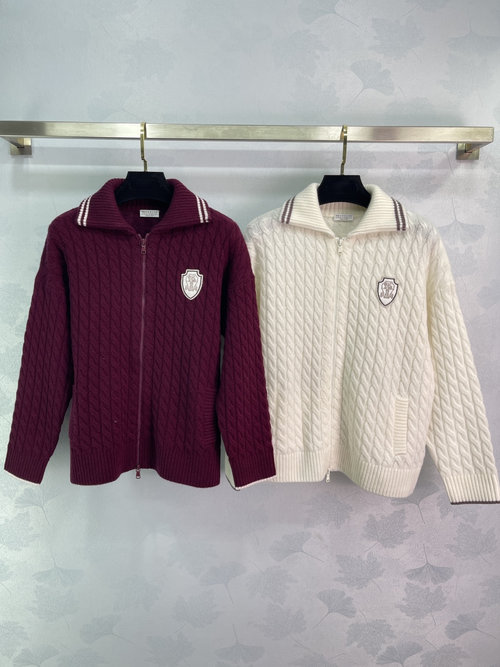 Brunello Cucinelli Cashmere Zip Cardigan with Classic Collar and Embroidered Logo - Timeless Style