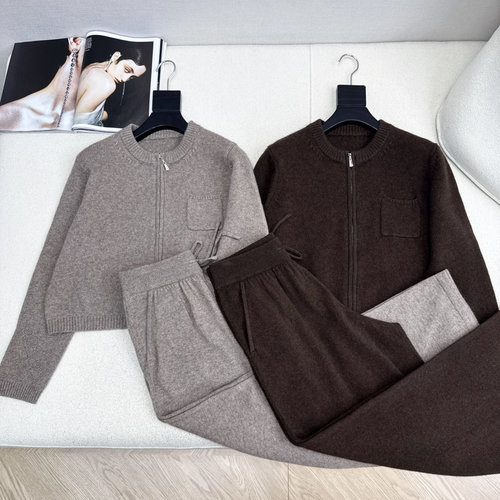 Loro Piana Knit Set: Minimalist Zip - up and Straight Pants