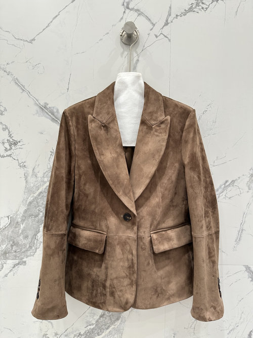 Brunello Cucinelli High-End Suede Jacket with Copper Chain and Italian Sophistication