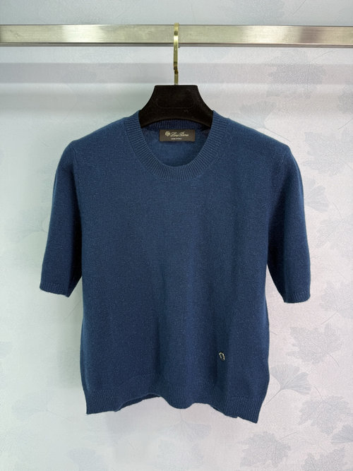 Loro Piana Round Neck Short Sleeve Knit Top with Delicate Button Accents - Subtle Elegance