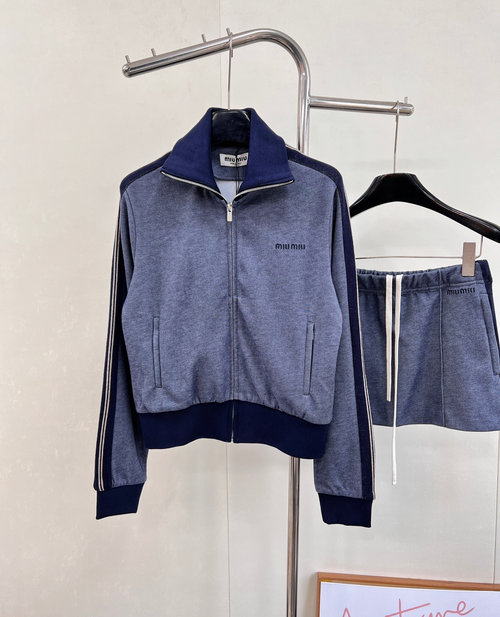 Miu Miu Color-Blocked Collar Embroidery Short Jacket