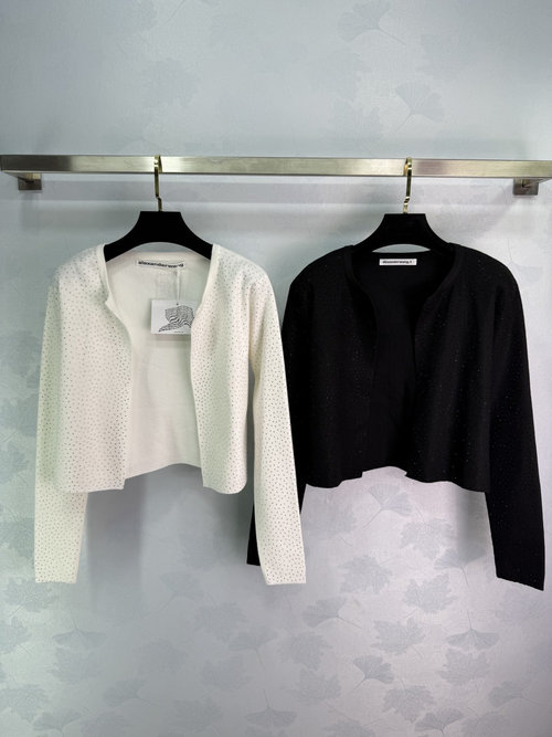 Alexander Wang Elegant Full Diamond Embellished Cardigan with Matching Skirt Option