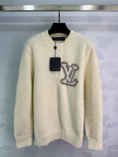 Louis Vuitton Imported Wool Knit Sweater with Embroidered Letters, Korean-inspired Elegance
