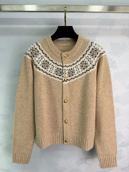 Celine Fair Isle Pattern Knit Cardigan with Golden Buttons for a Stylish Appearance