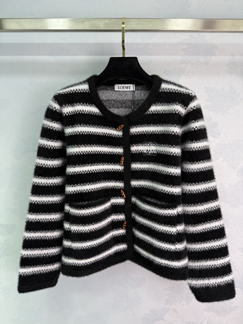 Loewe Striped Knitted Cardigan with Horn Buttons and Embroidered Logo