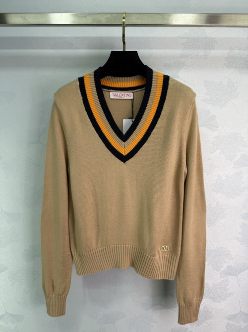 Valentino Customized Wool V - Neck Long - Sleeve Sweater with Heart - Shaped Stripes