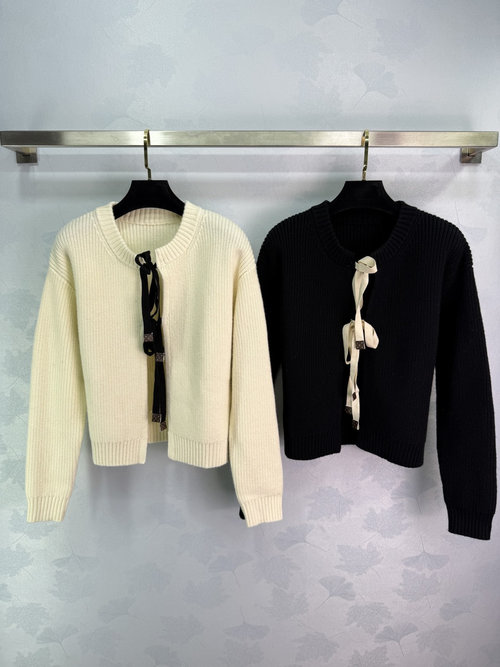 Louis Vuitton Solid Knit Cardigan with Bow Tie, Soft and Stylish