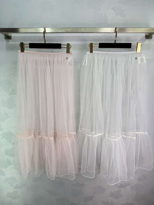 Chanel Transparent Tiered Tulle Skirt with Crystal Logo, Elegant and Alluring