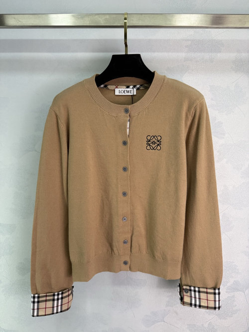 Loewe Round-Neck Knit Cardigan with Contrast Patchwork, Luxurious and Stylish