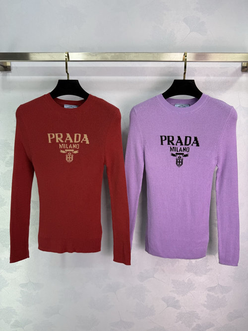 Prada Custom Knit Long Sleeve with Lettered Logo, Soft and Stylish